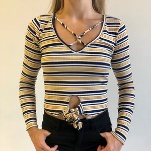 Striped Long Sleeved Crop Top